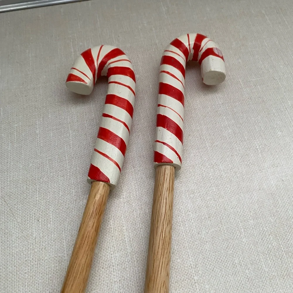 Vintage Christmas Wooden Salad Servers spoons with‎ Candy Cane Handles